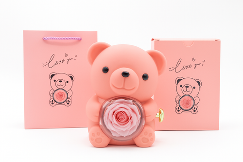 Oso con Rosa Eterna y Anillo de Promesa