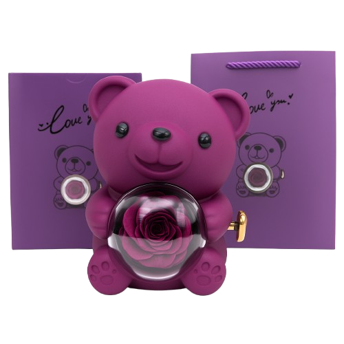 Oso con Rosa Eterna y Anillo de Promesa