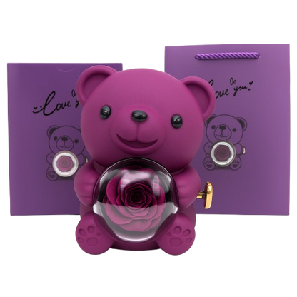 Oso con Rosa Eterna y Anillo de Promesa